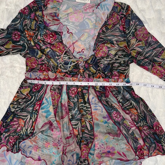NATURAL LIFE Multicolor Floral Ruffle Tie-Front Tunic - Picture 8 of 11